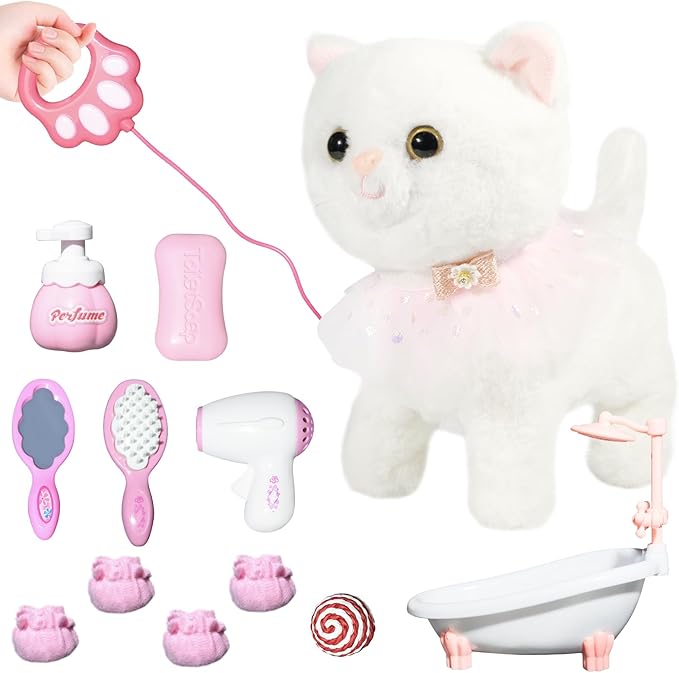 Interactive Electronic Plush Toy Walking and Barking Robot Cat Plush Cat Remote Control Kitten for Girls