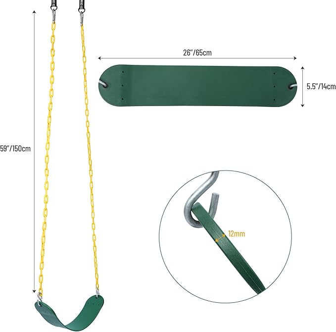 RedSwing Trapeze Swing Bar Rings and Swing Seat for Kids,Heavy Duty Safe Playground Swings Set Replacement for Children's Indoor and Outdoor Play, 330 Pounds Capacity, Green