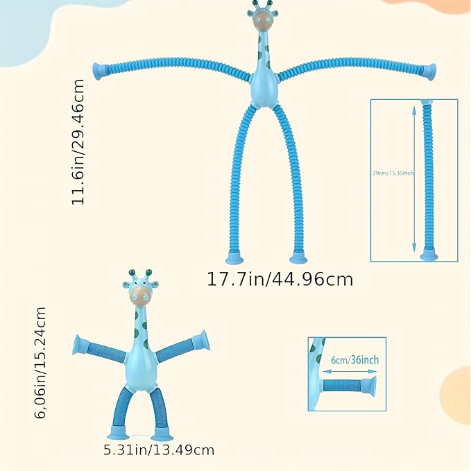 20 Pcs Giraffe Pop Tubes Sensory Toys — Telescopic Suction Cup Fidget Toys for Kids, Party Favors Christmas Stocking Stuffers Travel Toys ,Holiday Gifts Goodie Bag Fillers