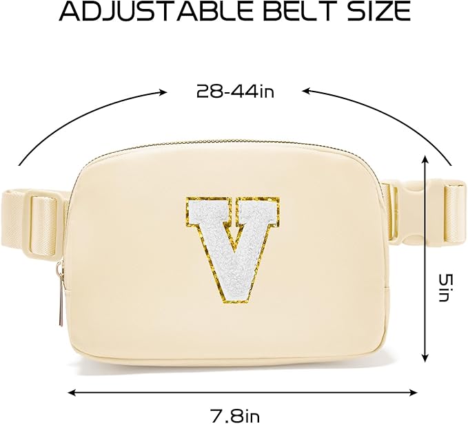 Gitus Birthday Gifts for 8 9 10 11 12 13 Year Old Girls Personalized Fanny Pack Crossbody Bags with Initial Letter Patch Belt Bag for Teen Girls Cute Trendy Stuff Travel Essentials (Beige-V)
