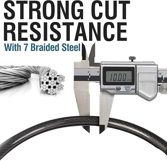 MARQUE Straight Combination Bike Lock Cable - 3/8 inch (5FT, 10FT, 15FT, 25FT) Resettable Combination Lock, Anti-Theft Security Cable for Bicycles, Kayaks, Paddle Boards and Outdoor Gear (05 FT)