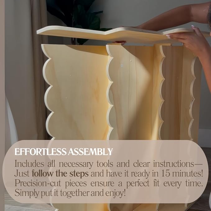 CAALMA Premium Scalloped Bookshelf for Nursery & Kids Bedroom - 29.5x27.5 in - 3-Tier Wooden Montessori Bookshelf - Kids Bookcase for Nursery, Playroom or Classroom, Minimalist Toddler Book Shelf