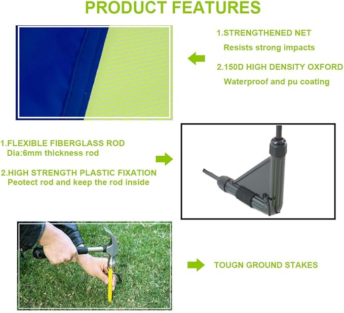 Poray Soccer Goal for Kid Easy-up Set of Two Portable Soccer Net 210D Oxford with 8 Field Marker Cones Extra Stakes Fun for Backyard and Soccer Training