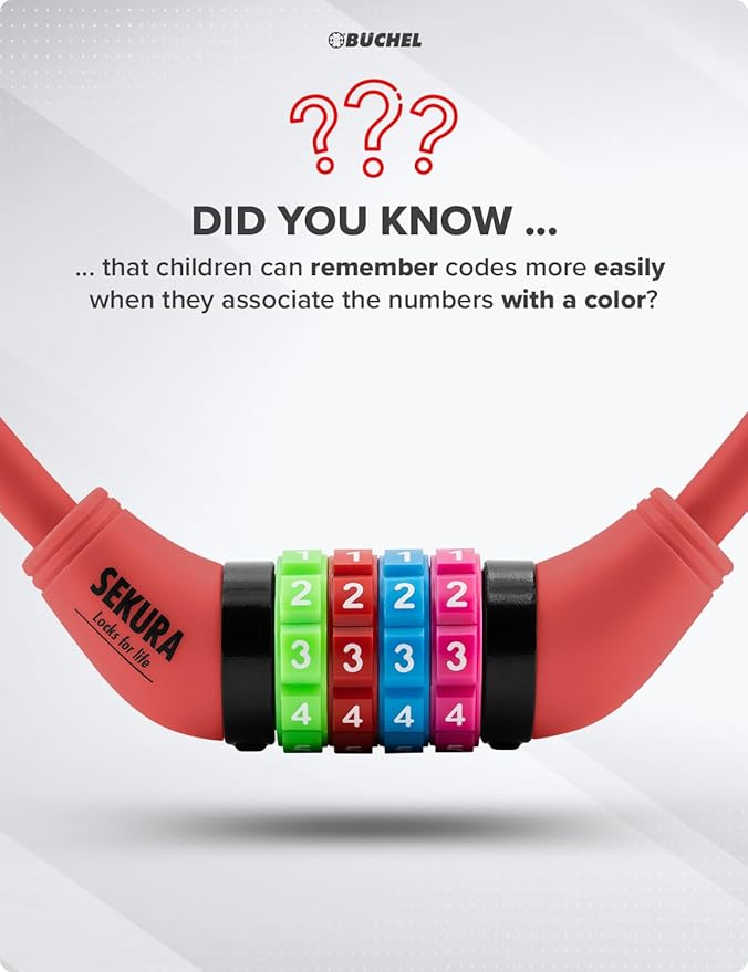 Bike Locks Cable for Kids - Colorful & Keyless - Secure Your Child's Bike - Easy-to-Use Bicycle Accessory, High Security 5 Digit Resettable Combination Coiling Bicycle Lock, Anti Theft