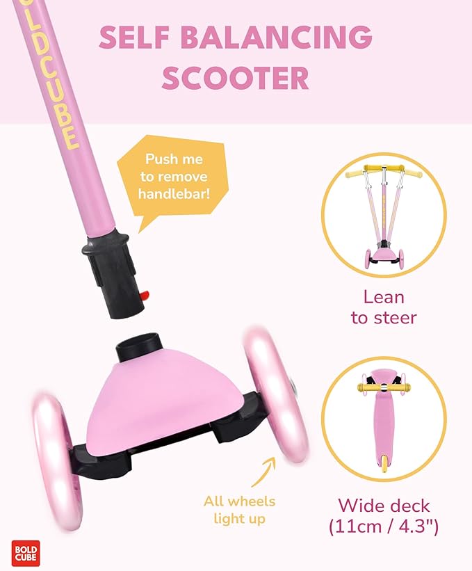 Teeny | 3 Wheel Mint Scooter for Kids & Toddlers Ages 3-6 Years | Flashing Wheels | Height Adjustable 53 to 70 cm | My First Scooter
