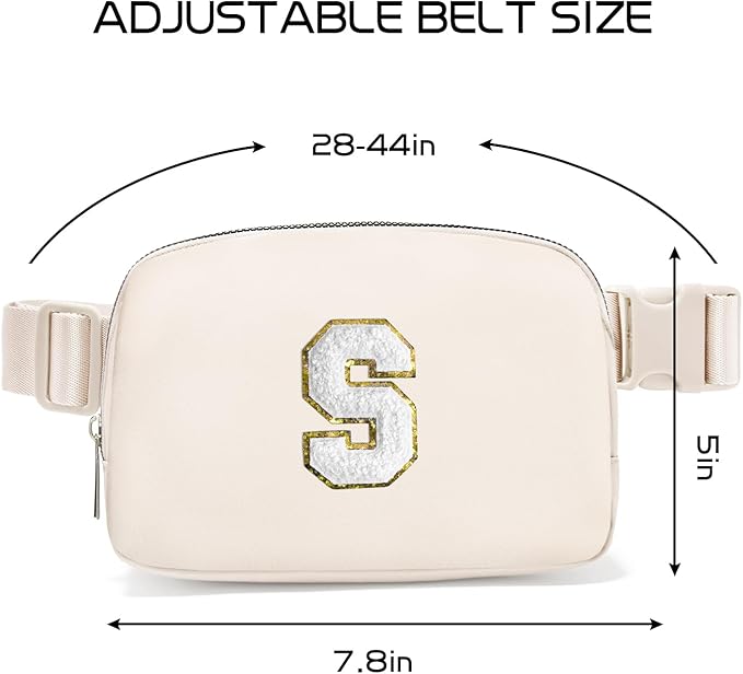 Gitus Birthday Gifts for 8 9 10 11 12 13 Year Old Girls Personalized Fanny Pack Crossbody Bags with Initial Letter Patch Belt Bag for Teen Girls Cute Trendy Stuff Travel Essentials (Ivory-S)