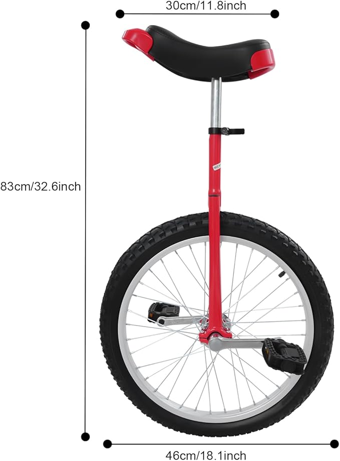 20 Inch Unicycle for Balance Training Outdoor Fitness with Adjustable Seat and Anti-Skid Tread