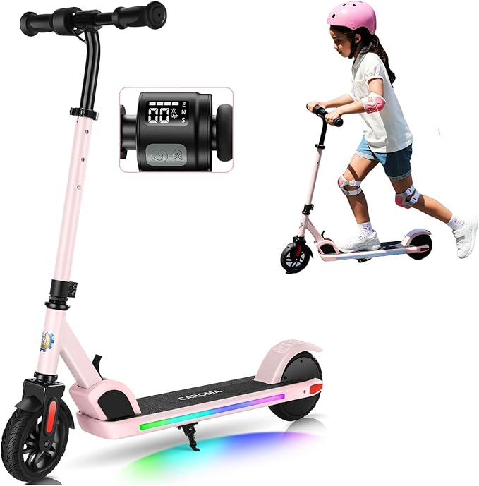 Caroma Electric Scooter for Kids Ages 6-14, 150W/180W Motor,10 MPH Max Speed & 7 Miles,Adjustable Height & Speed,Colorful Lights,LED Display,Foldable Kids Electric Scooter 132 Lbs Max Load
