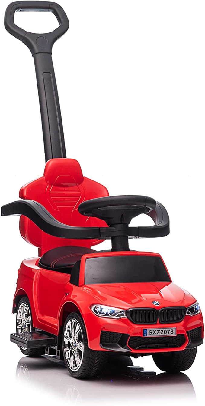 Best Ride On Cars BMW 4 in 1 Battery Powered Push Car, Red, Large