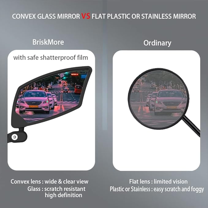 Handlebar Bike Mirror, Scratch Resistant Glass Lens, Ajustable and Rotatable Safe Rearview Bicycle Mirror