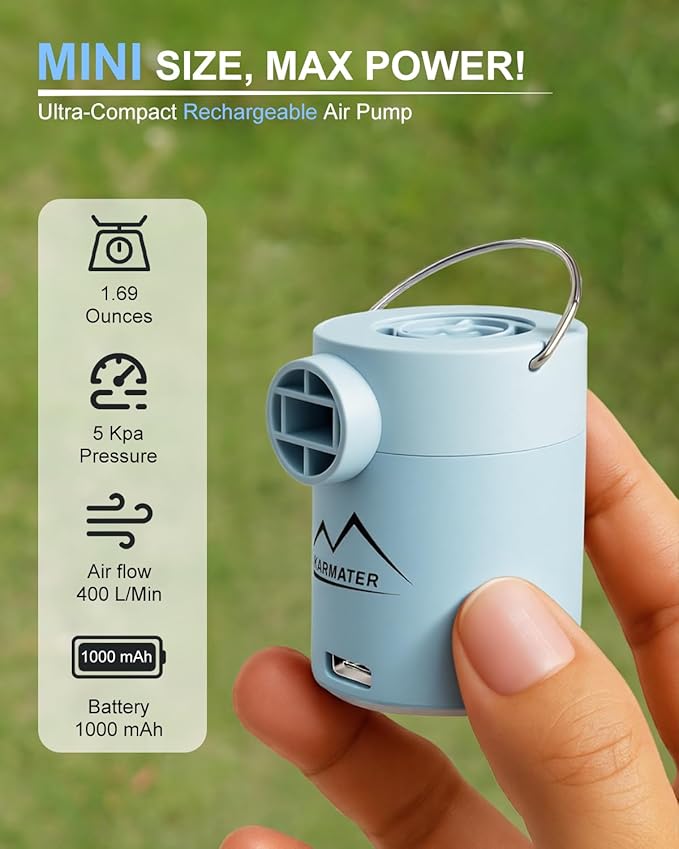 Portable Pool Inflatable Air Pump - 5kPa Upgrade Electric Camping Travel Vacuum Mini Inflator Pump for Inflatables - Battery Mattress Bed Small Float Pumps - Tiny Rechargeable Pumps for Storage Bags