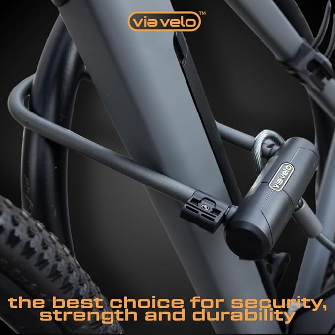 Via Velo Bike U Lock with Cable | Pro U Lock 20 CrMnTi Steel 15mm Shackle with Bracket Inside Size:9.6 x 3.5 in Sold Secure Gold Approval for Road Mountain Electric, Folding Bikes Scooter