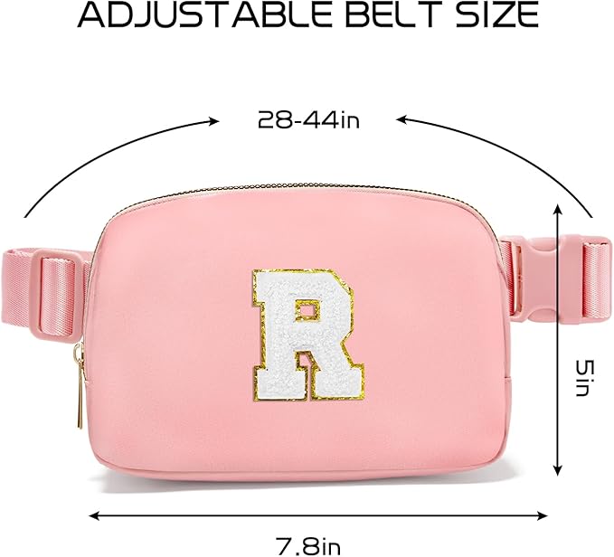 Gitus Birthday Gifts for 8 9 10 11 12 13 Year Old Girls Personalized Fanny Pack Crossbody Bags with Initial Letter Patch Belt Bag for Teen Girls Cute Trendy Stuff Travel Essentials (LightPink-R)
