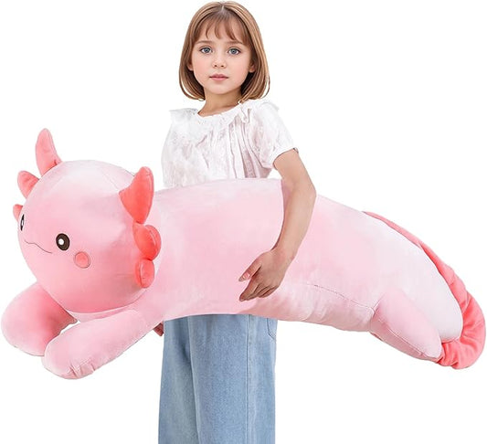 40'' Big Pink Axolotl Plush Stuffed Animal, Large Axolotl Long Body Pillow Stuffy Plush Toy, Giant Soft Salamander Squishy Plushie Gift for Kids Boys Girls, Birthday, Halloween, Christmas