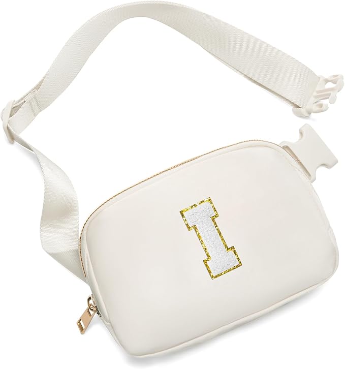 Gitus Birthday Gifts for 8 9 10 11 12 13 Year Old Girls Personalized Fanny Pack Crossbody Bags with Initial Letter Patch Belt Bag for Teen Girls Cute Trendy Stuff Travel Essentials (Ivory-I)