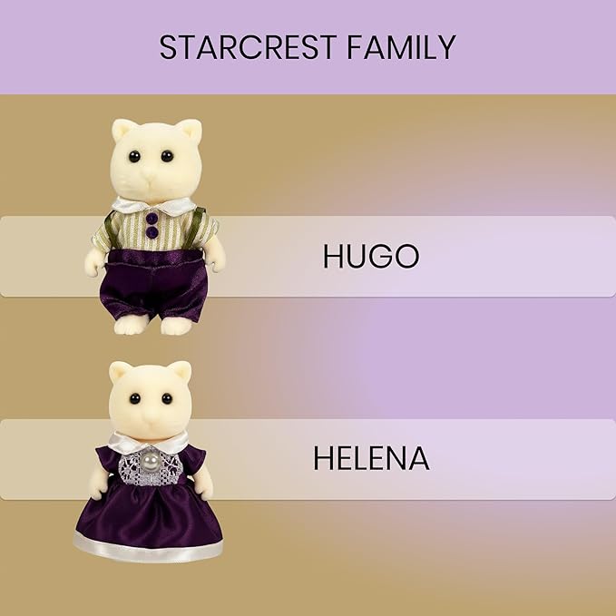 Family Cream Cat Figures — Set of 2 Collectible Flocked Mini Dolls with Removable Clothes, Miniature Dollhouse Pretend Play Figures for Kids Ages 3+