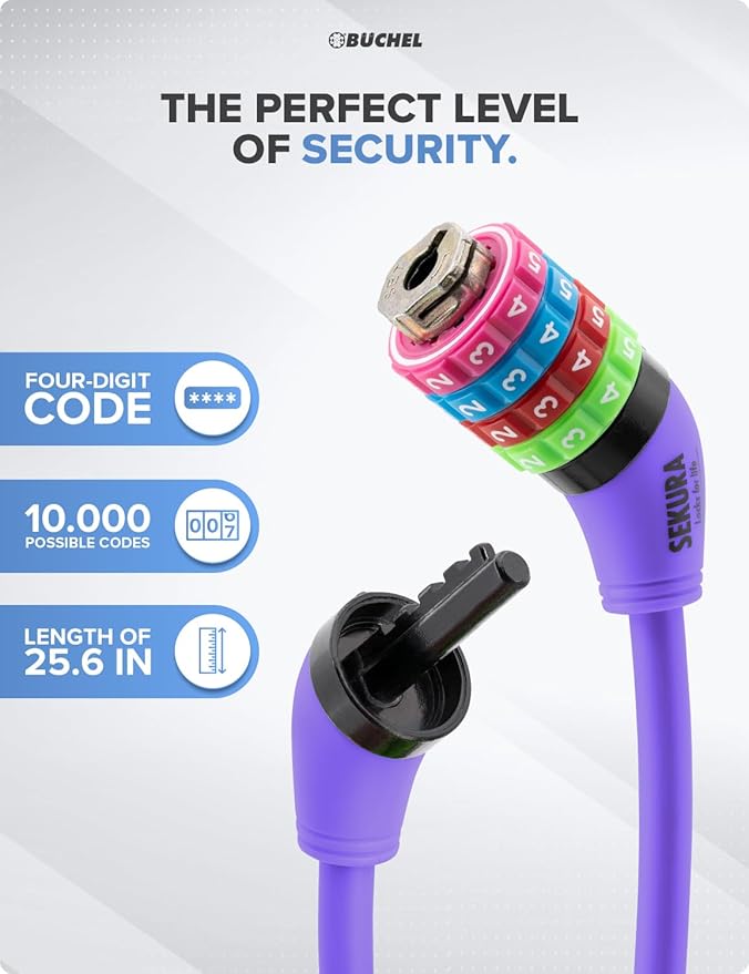 Bike Locks Cable for Kids - Colorful & Keyless - Secure Your Child's Bike - Easy-to-Use Bicycle Accessory, High Security 5 Digit Resettable Combination Coiling Bicycle Lock, Anti Theft