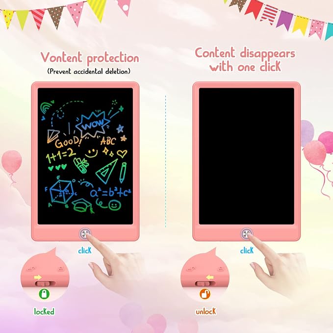 LCD Writing Tablet Doodle Board,12.5 inch Colorful Drawing Pad,Electronic Drawing Tablet, Drawing Pads,Travel Gifts for Kids Ages 3 4 5 6 7 8 Year Old Girls Boys (Pink)