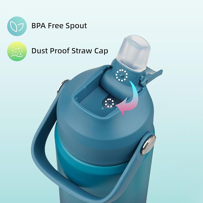 Insulated Water Bottle with Straw Lid,18 oz Stainless Steel Vacuum Metal Bottle with Silicone Handle,Vast