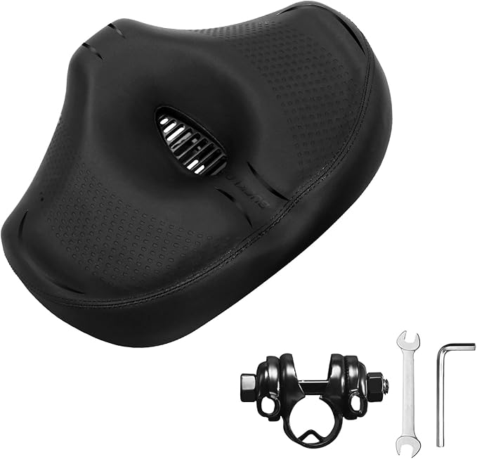 BUCKLOS New Noseless Bike Seat for Comfort Men&Women Extra Wide Bicycle Seat Cushion Oversized Comfortabele Foam Padded Bike Saddle for Peloton Exercise Bike Ebike Cruiser Bikes