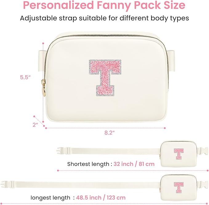 Gifts for Girlfriend, Girlfriend Birthday Gifts, Personalized Fanny Pack Crossbody Bag Belt Bag with Initial letters, Waist Packs with Adjustable Strap, Cute Preppy Girly Trendy Stuff (Cream, T)