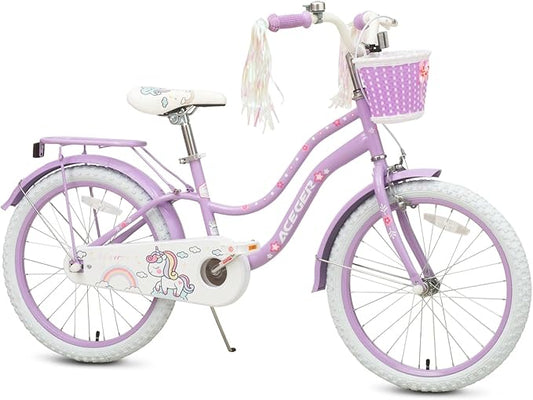 Princess Style Girls Bike with Basket for 2-13 Years Old Kids and Toddlers, 12 14 16 18 Inch Bicycle for Children with Training Wheels and Streamers, 20 Inch with Kickstand, Multiple Colors