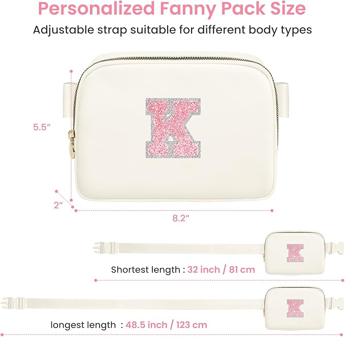Birthday Gifts for 6 7 8 9 10 11 12 13 Year Old Girls, Fanny Pack Belt Bag Crossbody Bags for Women Girls Kids, Small Initial Letter Waist Packs Cute Teen Trendy Stuff Travel Essentials (Cream, K)