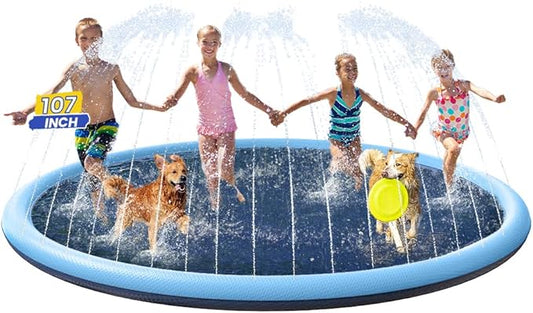 107 Inch Extra Large Dog Splash Pad, XXXL Non-Slip Splash Pads for Pet Dogs Kiddie Baby, Easy to Use/Clean