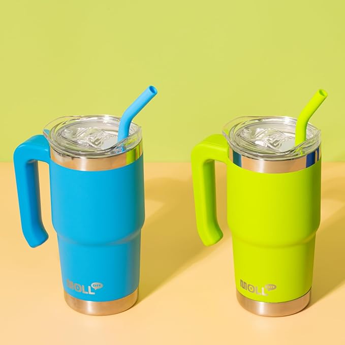 Kids Tumbler-16 oz Stainless Steel Double Wall Vacuum Insulated Tumbler Cup with Lid and Straw Travel Coffee Mug with Handle(Hot Pink)