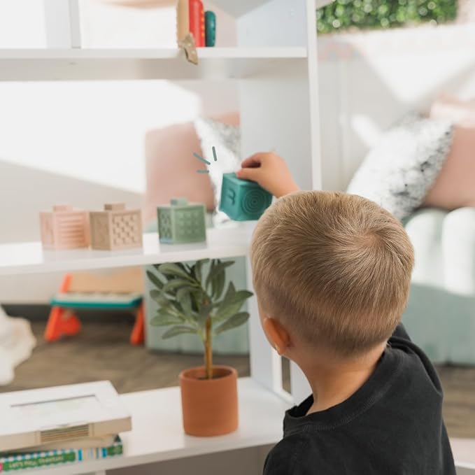 Kids Bookshelf and Toy Storage - 4-Tier White Wooden Children's Bookcase for Kids, Toddler, Nursery, Playing Room - Modern, Contemporary Style - Space Saving - Wall Mounted