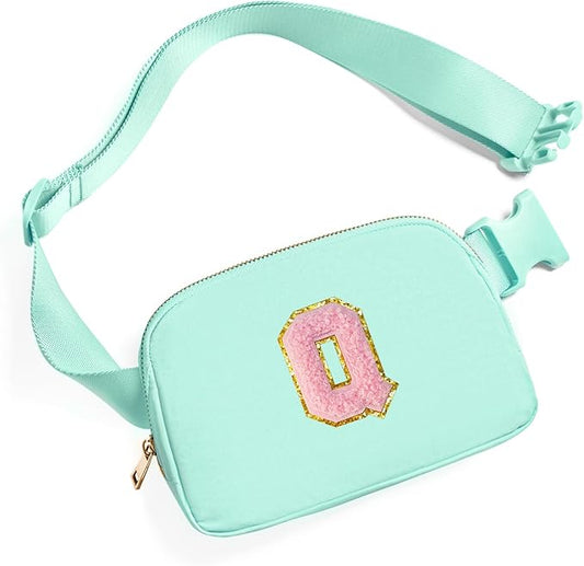 Gitus Belt Bag Fanny Pack Crossbody Bags with Initial Letter Patch Cute Stuff Birthday Gifts for Teenager Girls Trendy Preppy Stuff for Teen Girls Cool Stuff for Teens (Mint Green-Q)