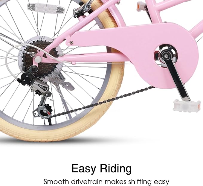 Glerc 20 24 26 Inch Beach Cruiser Bike, 6-Speed Hybrid City Bicycle for Girls Youth and Over 6 Years Old, Missy Bike with Wicker Basket & Lightweight, Multiple Colors