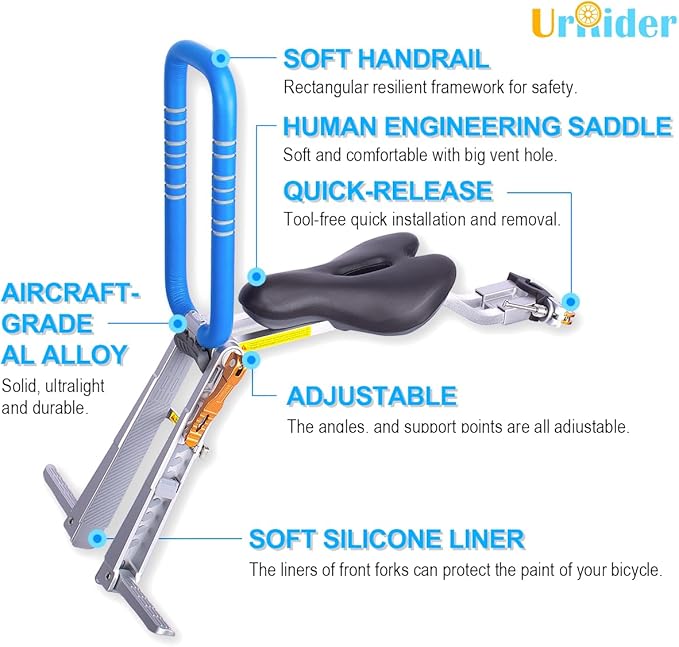 Child Bike Seat, Front Mount Kids Bike Seat,Fit Mountain Bikes, Cruiser Bikes, Folding Bikes, Ultra Light,Portable, Tool-Free, Quick-Release,Toddler Bike Seat for 2-6 Years(up to 60lbs)