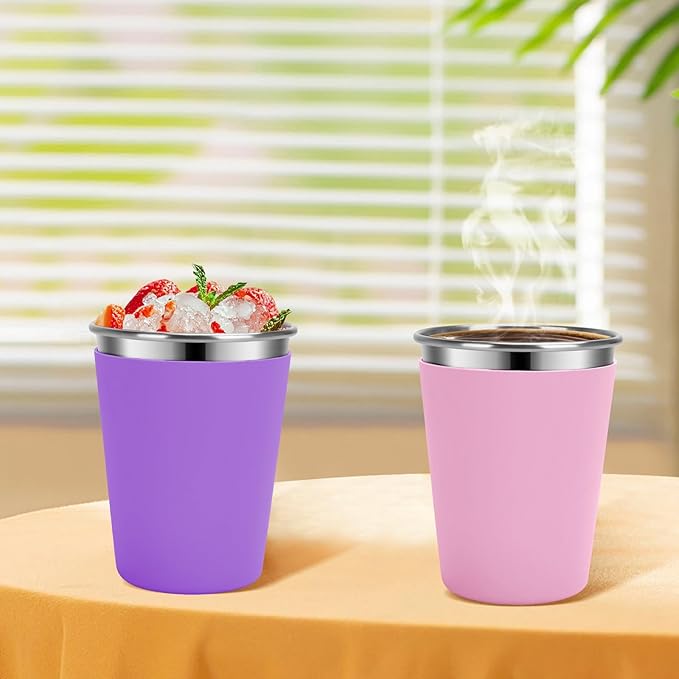 Stainless Steel Kids Cups with Lids and Straws Leakproof, 5 Pack 12oz Spill Proof Cup for Kids Unbreakable Sippy Cup with Straws for School, Outdoor