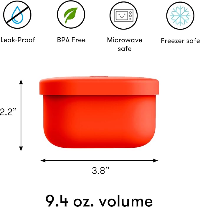 OmieBox Silicone Leakproof Snack Containers To Go, Food Storage Containers with Lid, School Lunch Bento Container - BPA Free, Airtight, Dishwasher and Freezer Safe, Oven Safe - 9.4 ounces (Orange)