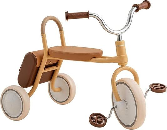 Kidpop Mate Toddler Tricycle Age 2.5-4 Kids First Birthday Gift Toy Bike with Handlebar Grips & Storage for Outdoor Play (Yellow)