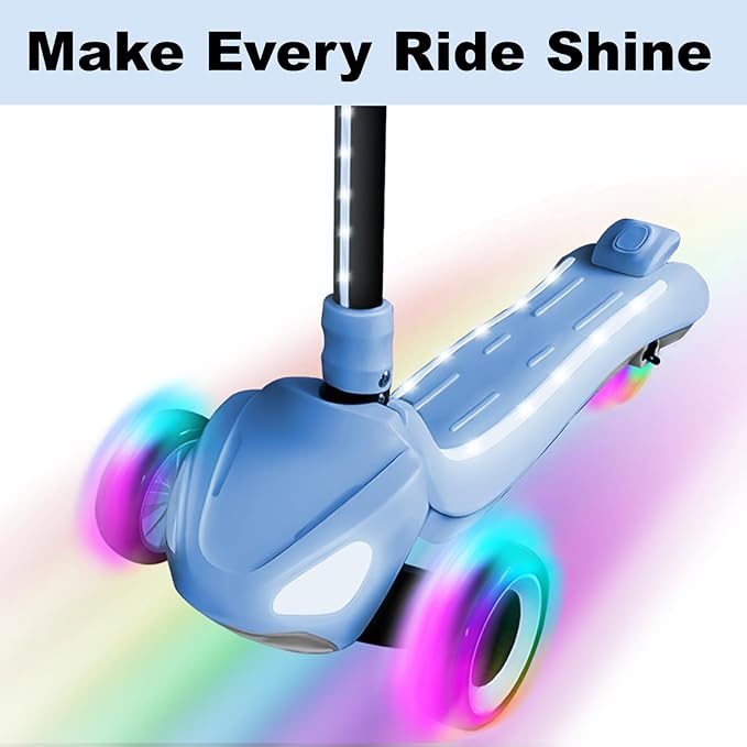 3 Wheel Electric Scooter for Kids Ages 3-10, w/Storage Basket, LCD Screen, Full Body Lights Up, Wide Deck, 5Mph Safe Speed, 90min Riding, Balance Foldable Kick Scooter for Boys & Girls