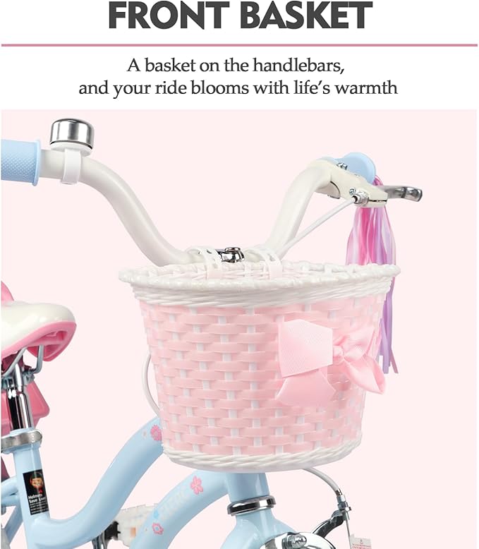 Glerc Petal Girls Bike, 12-18 Inch Kids Bike for Ages 2-9 Years Old Children, Princess Style Kids Bicycle with Training Wheels & Basket & Streamers, Multiple Colors