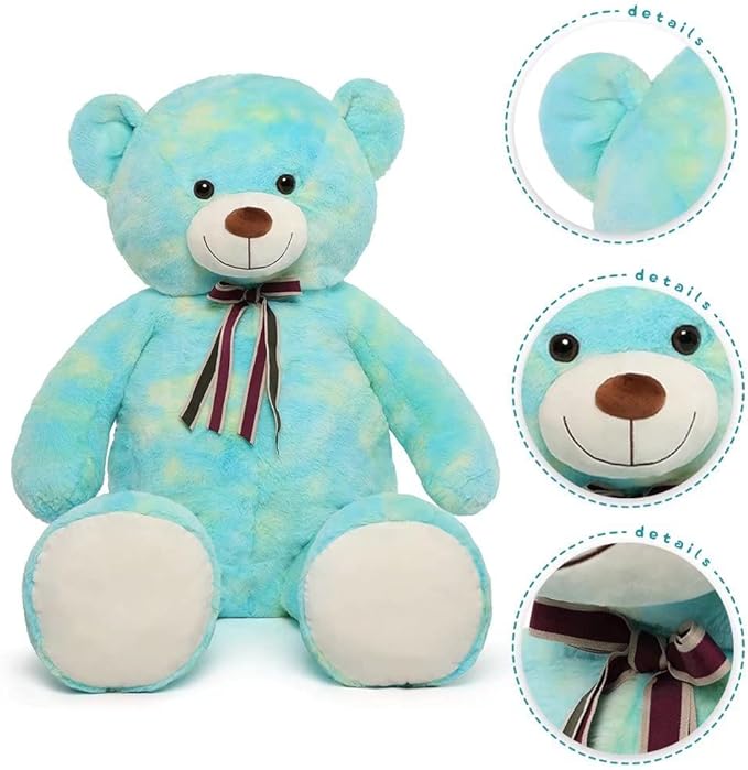 Tezituor 52in Giant Teddy Bear,Big Stuffed Animal Plush,Rainbow Green Soft Gifts for Valentine, Christmas, Birthday,Life Size Plush Toys for Grils Boys Girlfriend,Blue Green