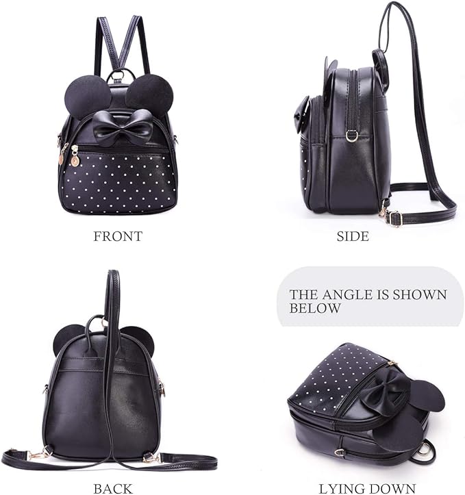 KL928 Girls Mini Backpack Bowknot Polka Dot Cute Small Daypacks Convertible Shoulder Bag Purse for Women