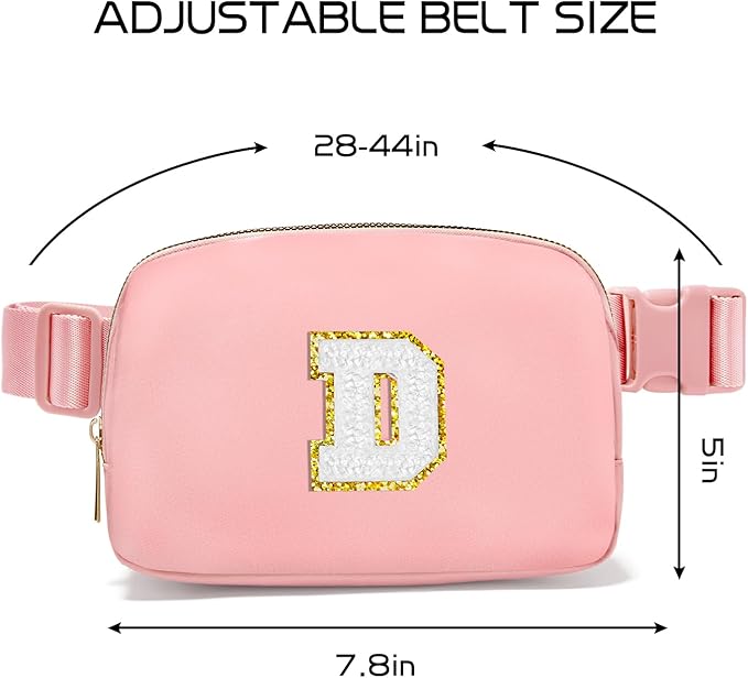 Gitus Birthday Gifts for 8 9 10 11 12 13 Year Old Girls Personalized Fanny Pack Crossbody Bags with Initial Letter Patch Belt Bag for Teen Girls Cute Trendy Stuff Travel Essentials (LightPink-D)