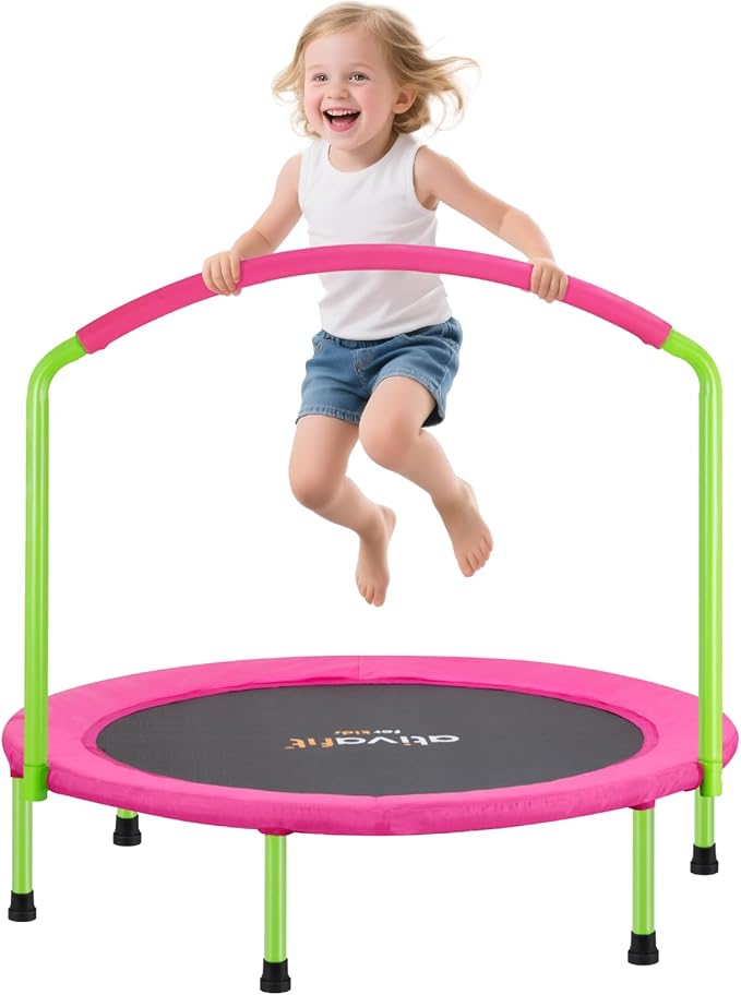 Ativafit 36inch Elastic Band Big Handle Toddler Trampoline for Kids Ages 2-6 Indoor Outdoor Mini Trampoline with Safety Padded Cover Fun for Kids