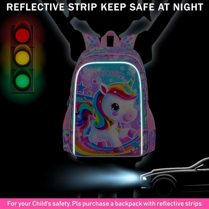 CCJPX 3PCS Kids Backpack for Girls, 16”Unicorn Preschool Bookbag Set, Cute Water Resistant School Bag for Elementary Kindergarten Toddler