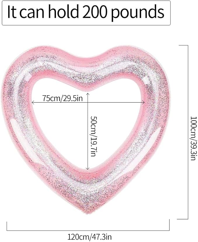 Inflatable Heart Pool Float, Sweet Love Swim Rings Float Loungers Tube for Summer Water Fun Beach Party Toys for Kids, Adults