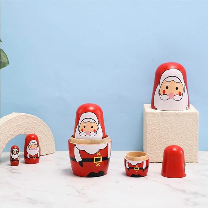 Nesting Dolls Wooden Matryoshka Russian Doll Handmade Stacking Toy Set 5 Pieces for Kids