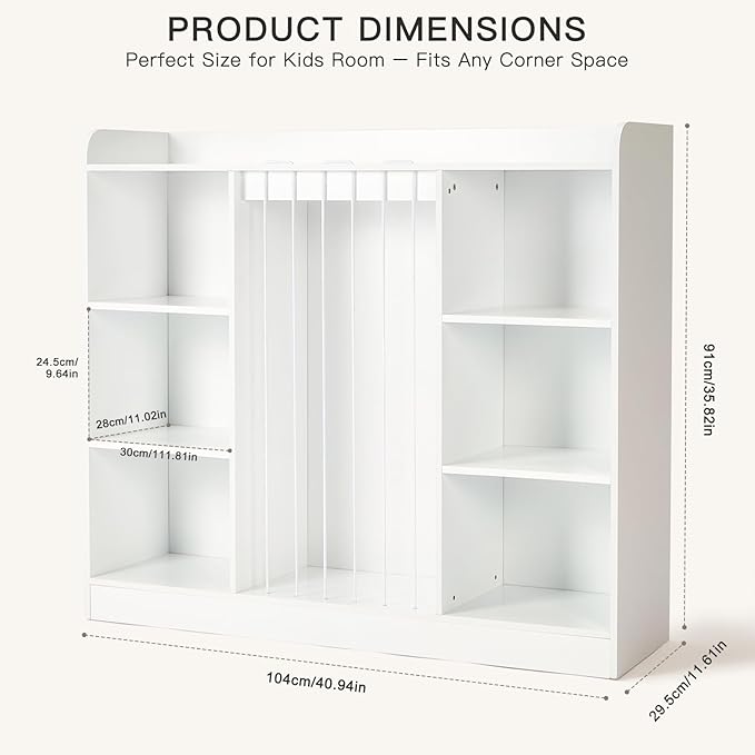 Wooden Stuffed Animal Storage, Toy Storage Organizer with 6 Cubbies, Kids Bookshelf Toy Shelf for Playroom, Nursery, and Bedroom