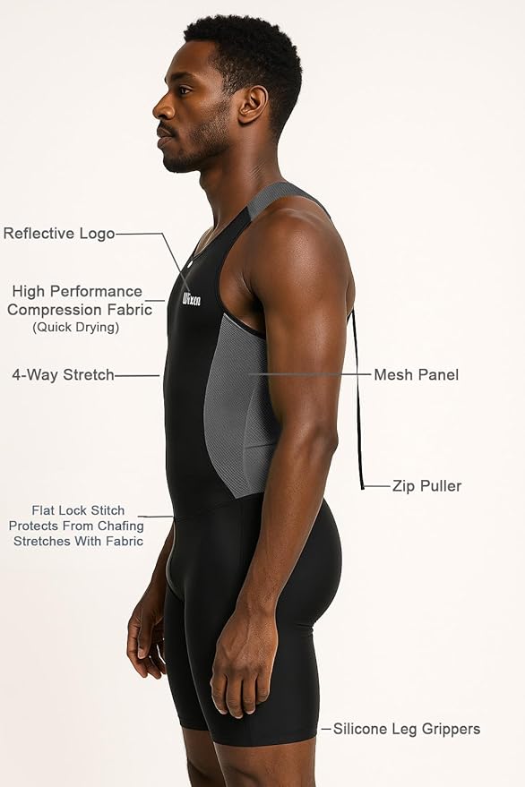 Wixen Men's Performance Triathlon Suit Sleeveless Tri Suit Padded Quick Dry Run Swim Bike