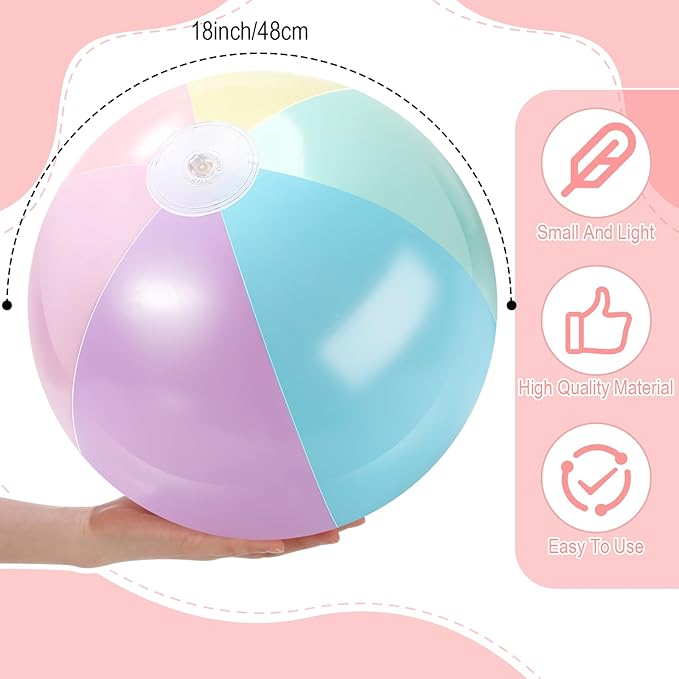 12 Pcs Pastel Inflatable Beach Balls Bulk Pastel Color Jumbo Big Beach Balls Baby Shower Birthday Summer Swimming Party Decorations Favor Water Games(18 Inch,Macaron Color)