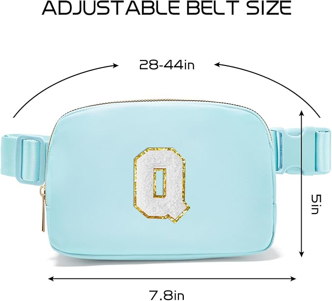 Gitus Birthday Gifts for 8 9 10 11 12 13 Year Old Girls Personalized Fanny Pack Crossbody Bags with Initial Letter Patch Belt Bag for Teen Girls Cute Trendy Stuff Travel Essentials (Icingblue-Q)