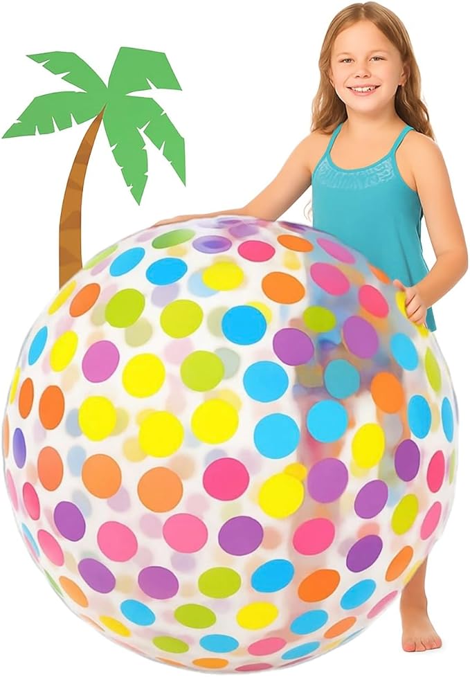 GiftExpress 40" Polka Dot Beach Ball - Giant Transparent Inflatable Ball for Swimming Pool Party - Summer Outdoor Water Toy & Decoration